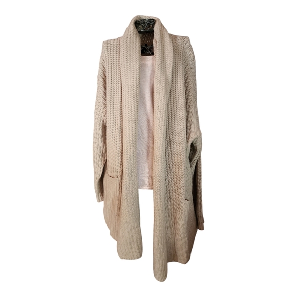 Revolve One Grey Day Alfred Draped Wool Blend Cardigan in Flax Medium NEW - Picture 2 of 6